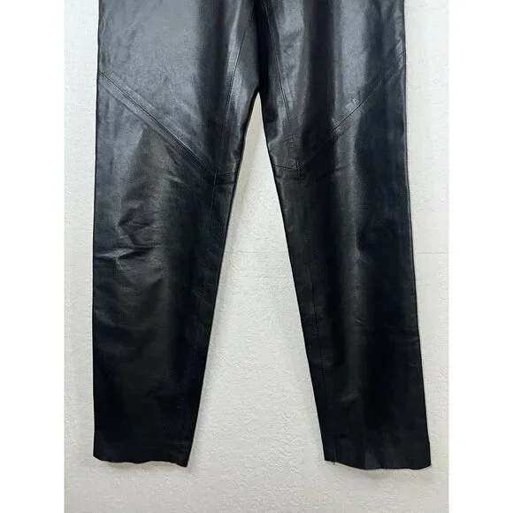 Vintage Ruth Wagner Leather Pants Straight Leg Tapered New Wave Retro Size 6 1C - Picture 3 of 12